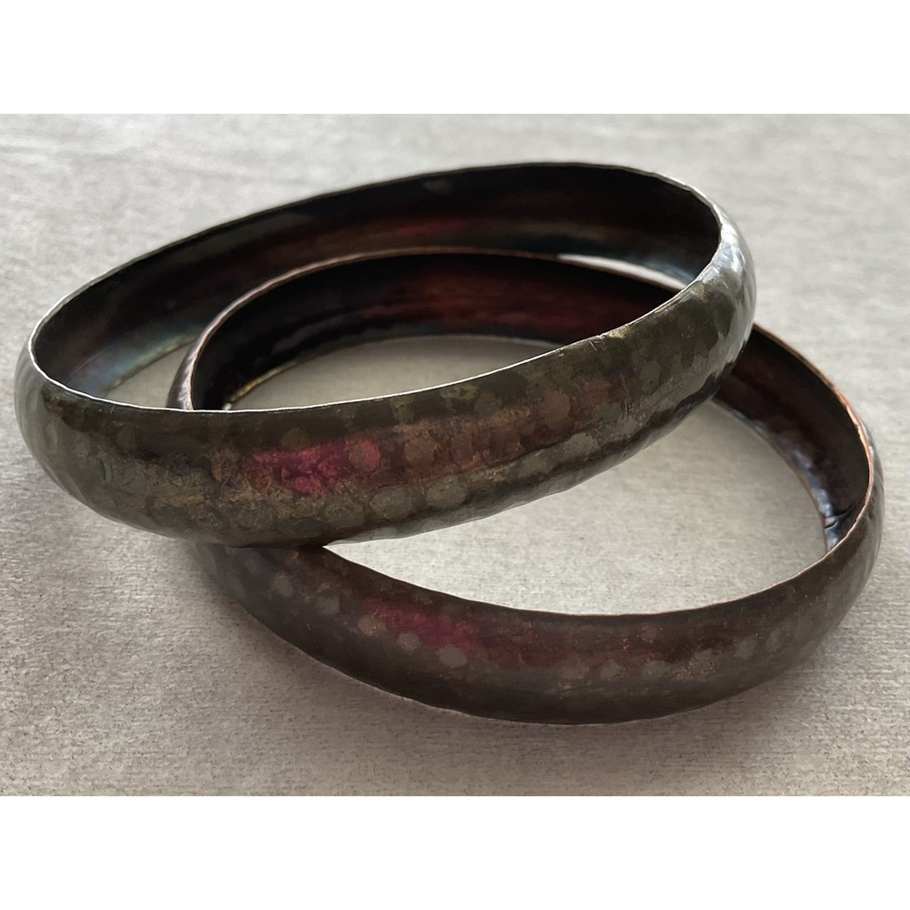 Lot Of 2 Vintage Hammered Copper Bangle Bracelets Estate Jewelry